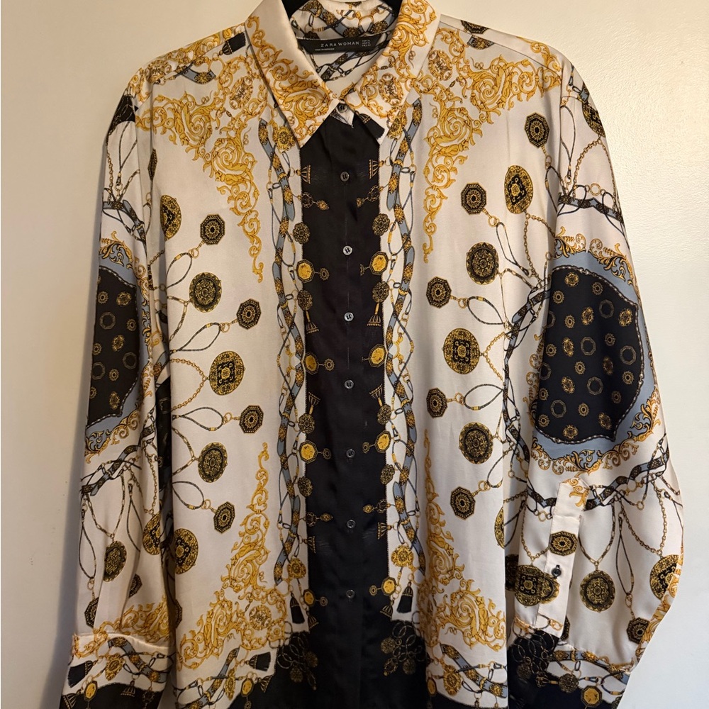Zara Gold, Black & White Printed Shirt-Jacket